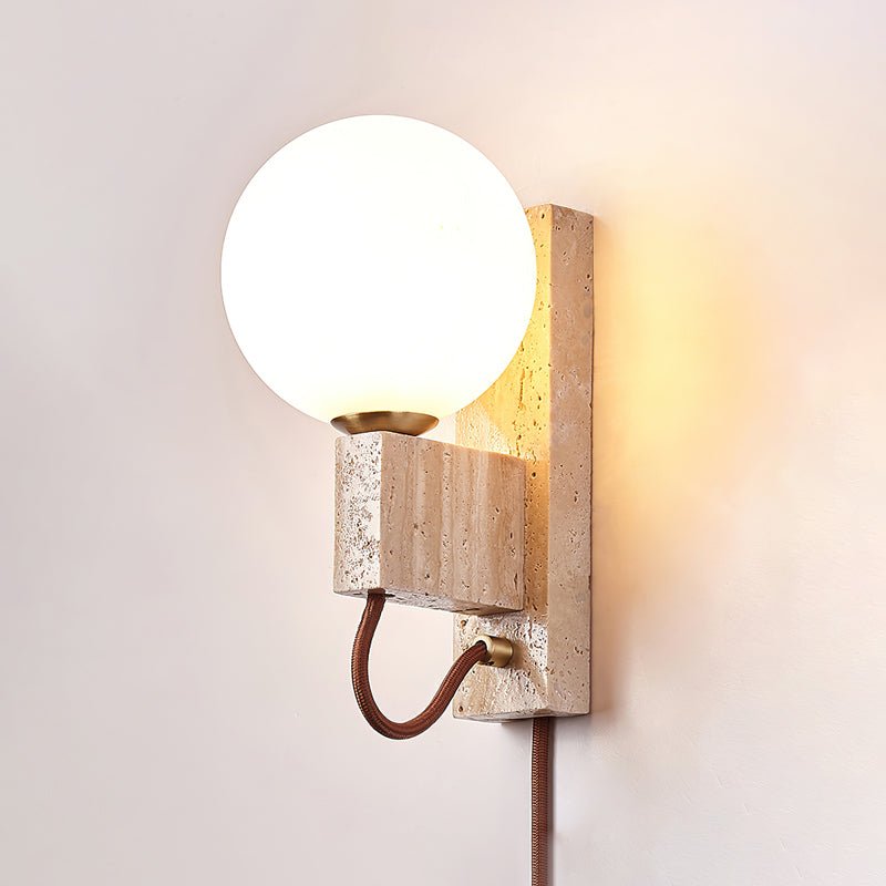 Atlas Globe Wall Sconce in Travertine and Opal Glass