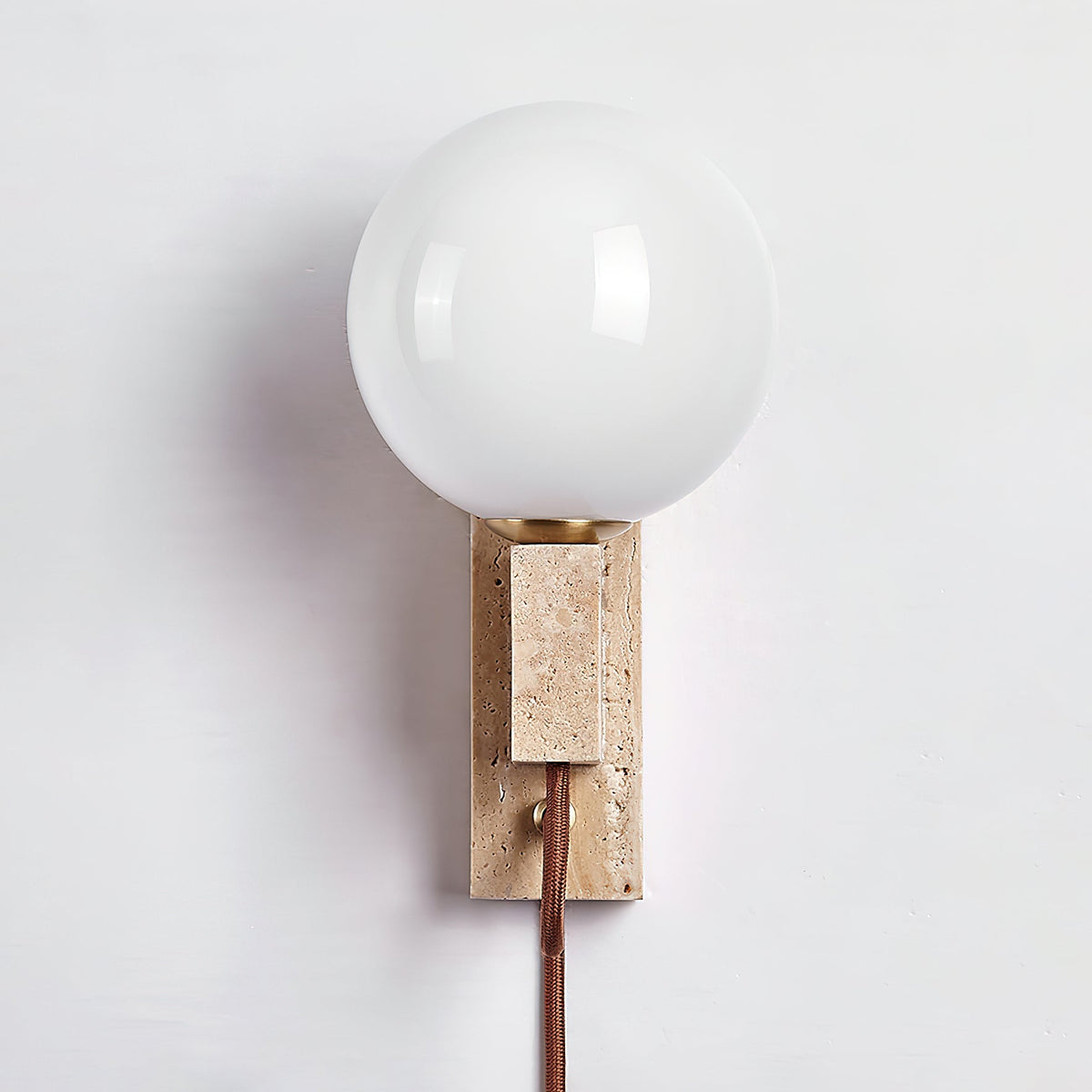Atlas Globe Wall Sconce in Travertine and Opal Glass