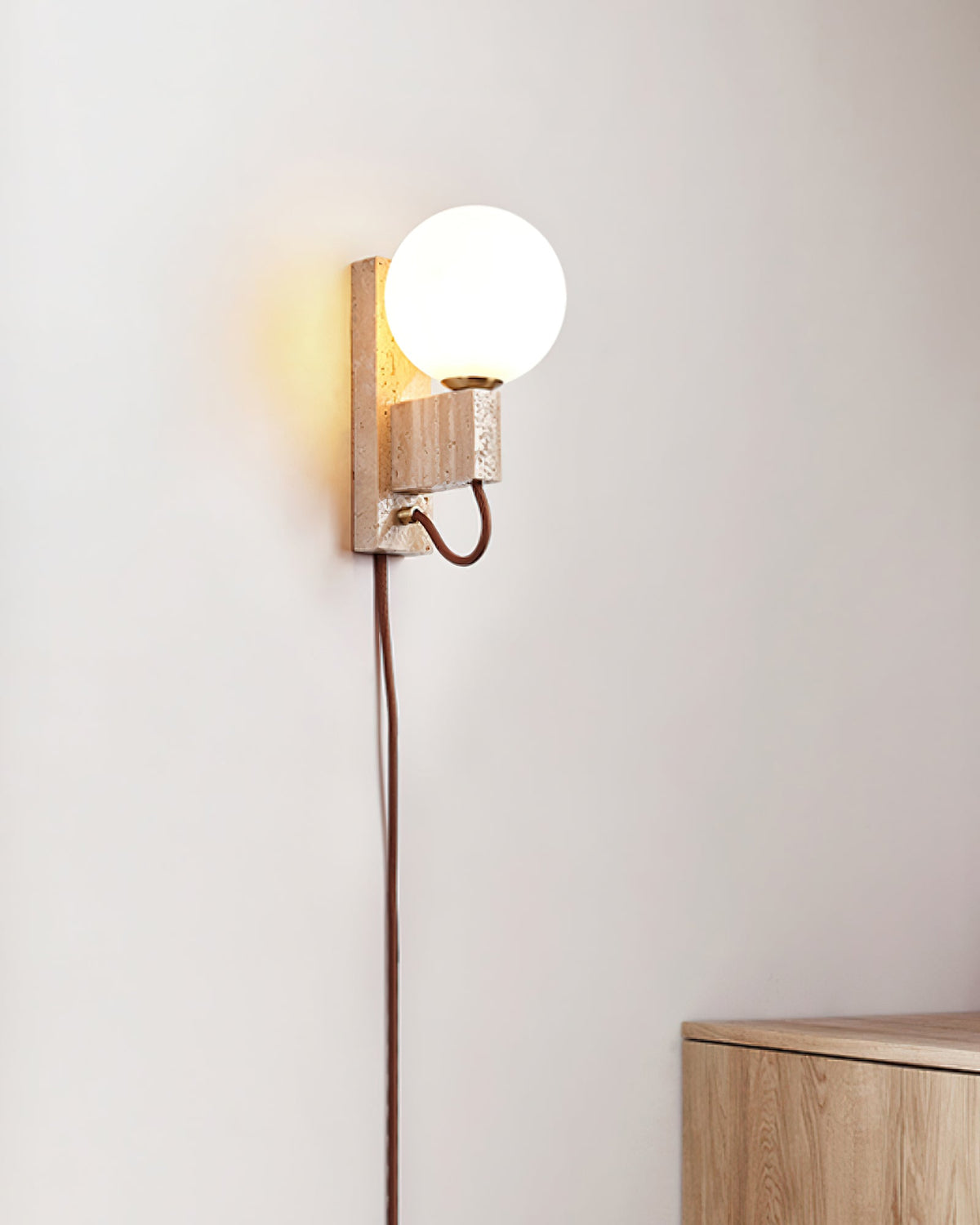 Atlas Globe Wall Sconce in Travertine and Opal Glass