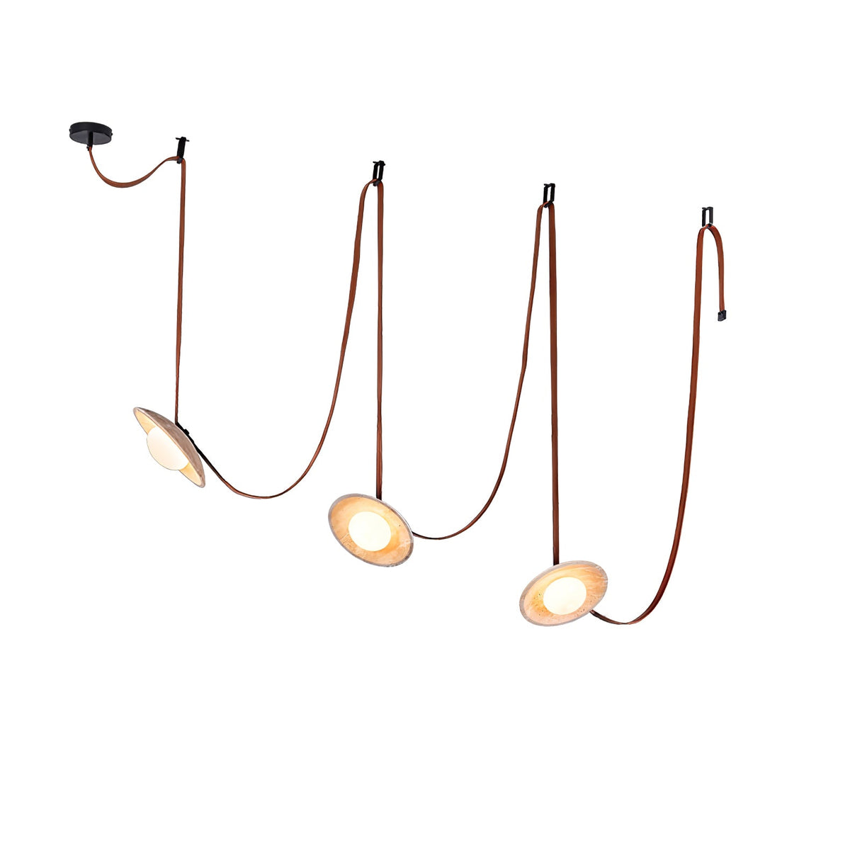 Lasso Stone Pendant Light — Sculptural Travertine & Leather Hanging Lamp