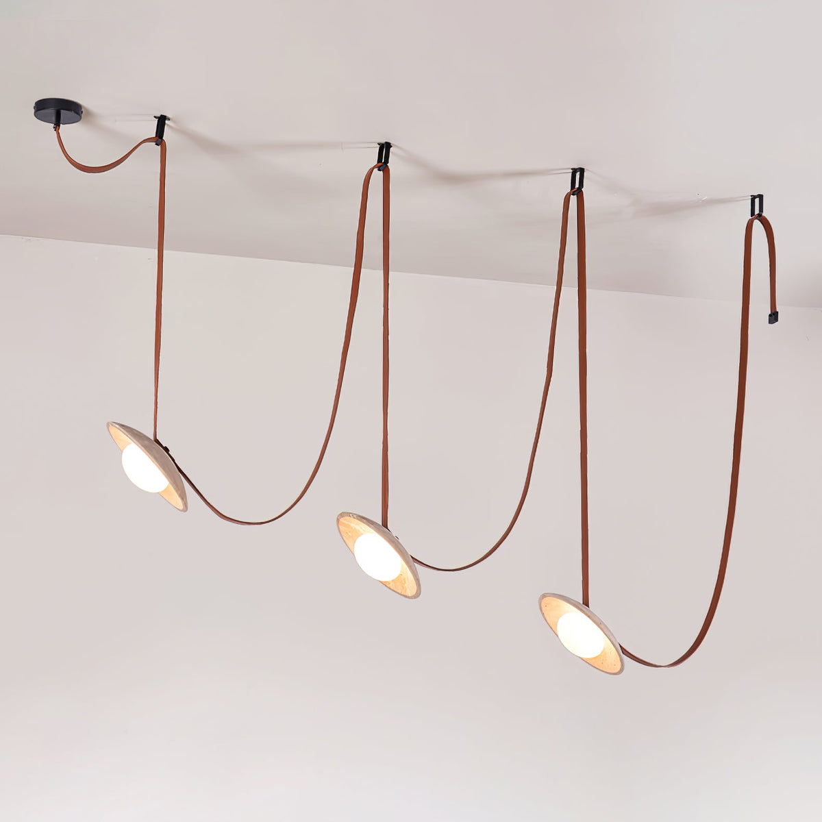 Lasso Stone Pendant Light — Sculptural Travertine & Leather Hanging Lamp