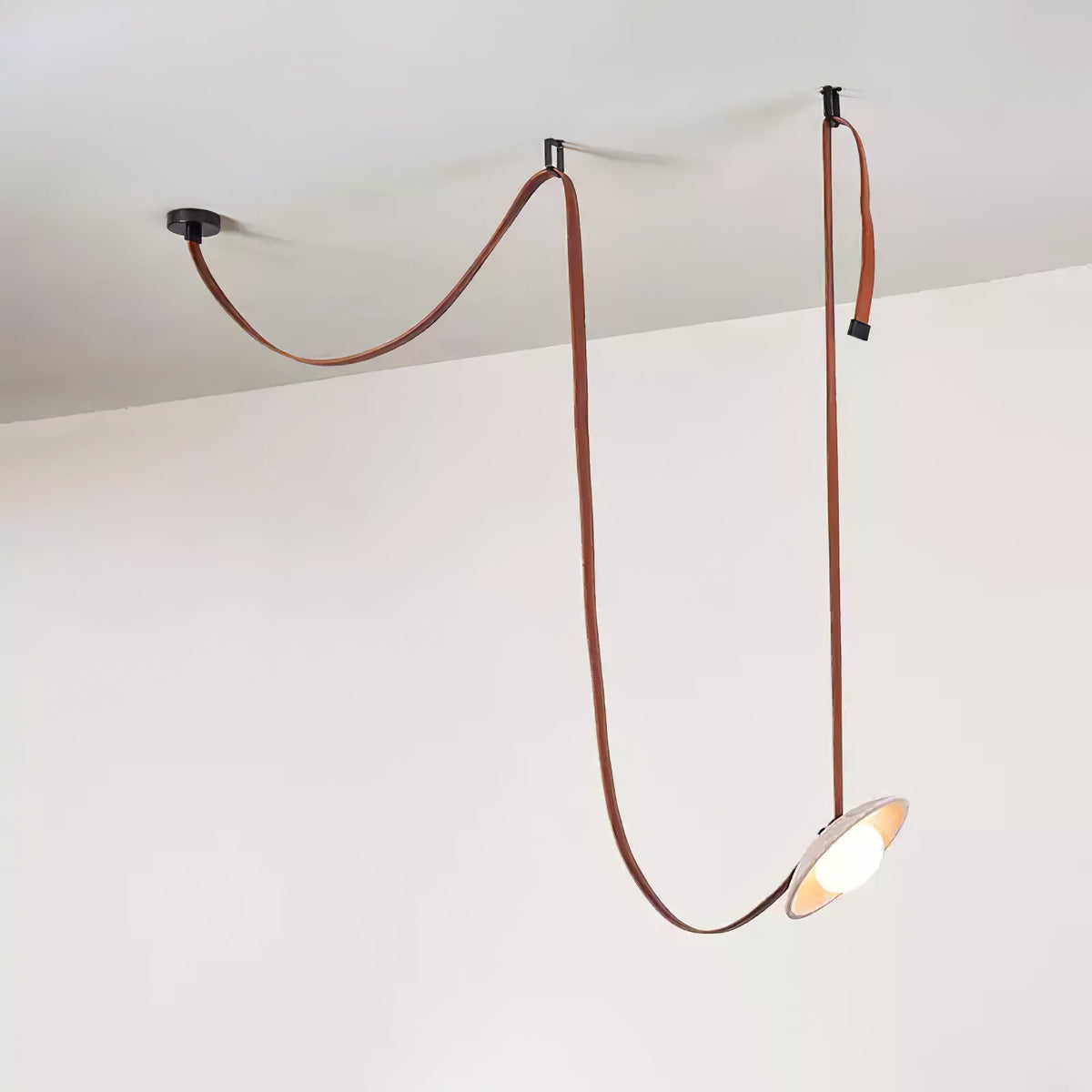 Lasso Stone Pendant Light — Sculptural Travertine & Leather Hanging Lamp
