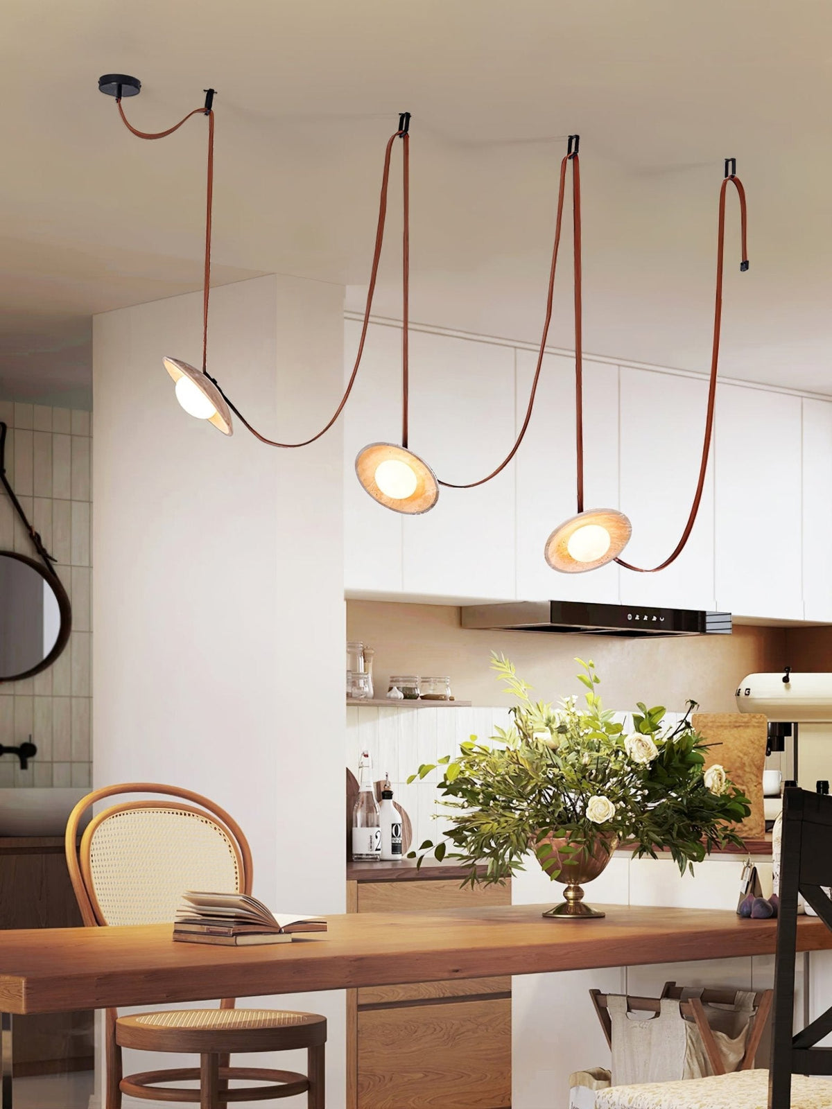 Lasso Stone Pendant Light — Sculptural Travertine & Leather Hanging Lamp