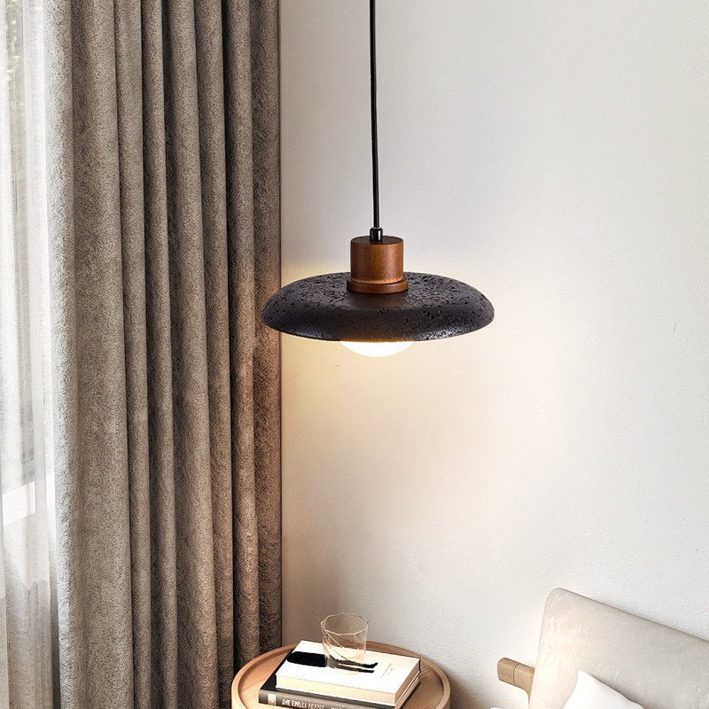 Pyra Stone Pendant Light – Black Travertine & Walnut LED Pendant