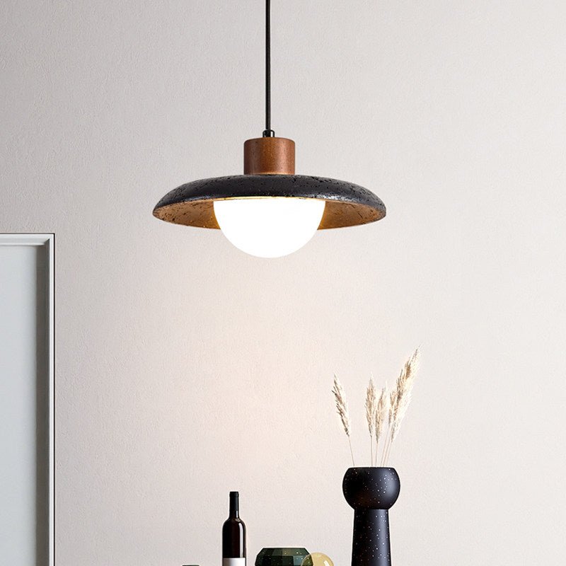 Pyra Stone Pendant Light – Black Travertine & Walnut LED Pendant