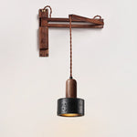 Swing Arm Wall Sconce in Black Travertine and Walnut
