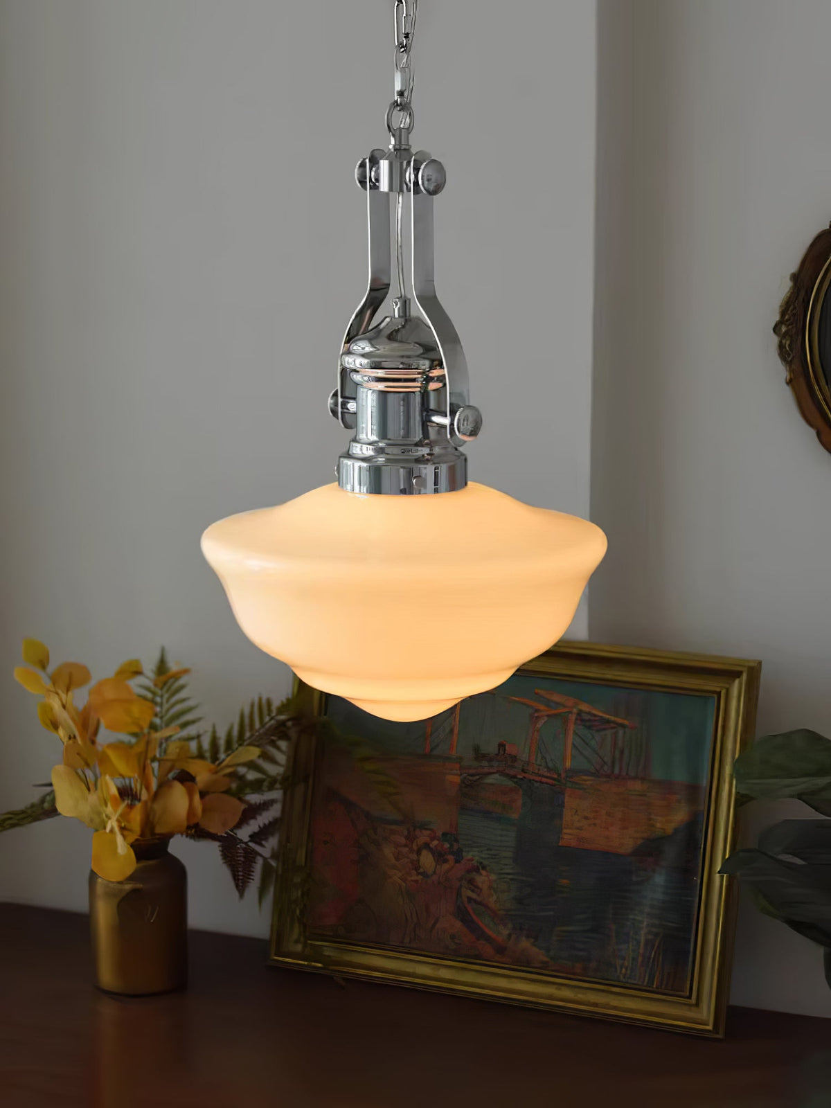 Lavagna Schoolhouse Pendant Light – Handcrafted Glass Shade, Chrome Finish