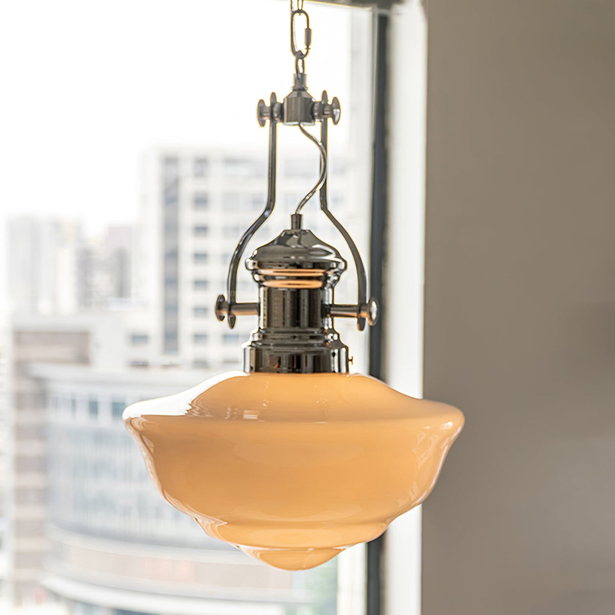 Lavagna Schoolhouse Pendant Light – Handcrafted Glass Shade, Chrome Finish