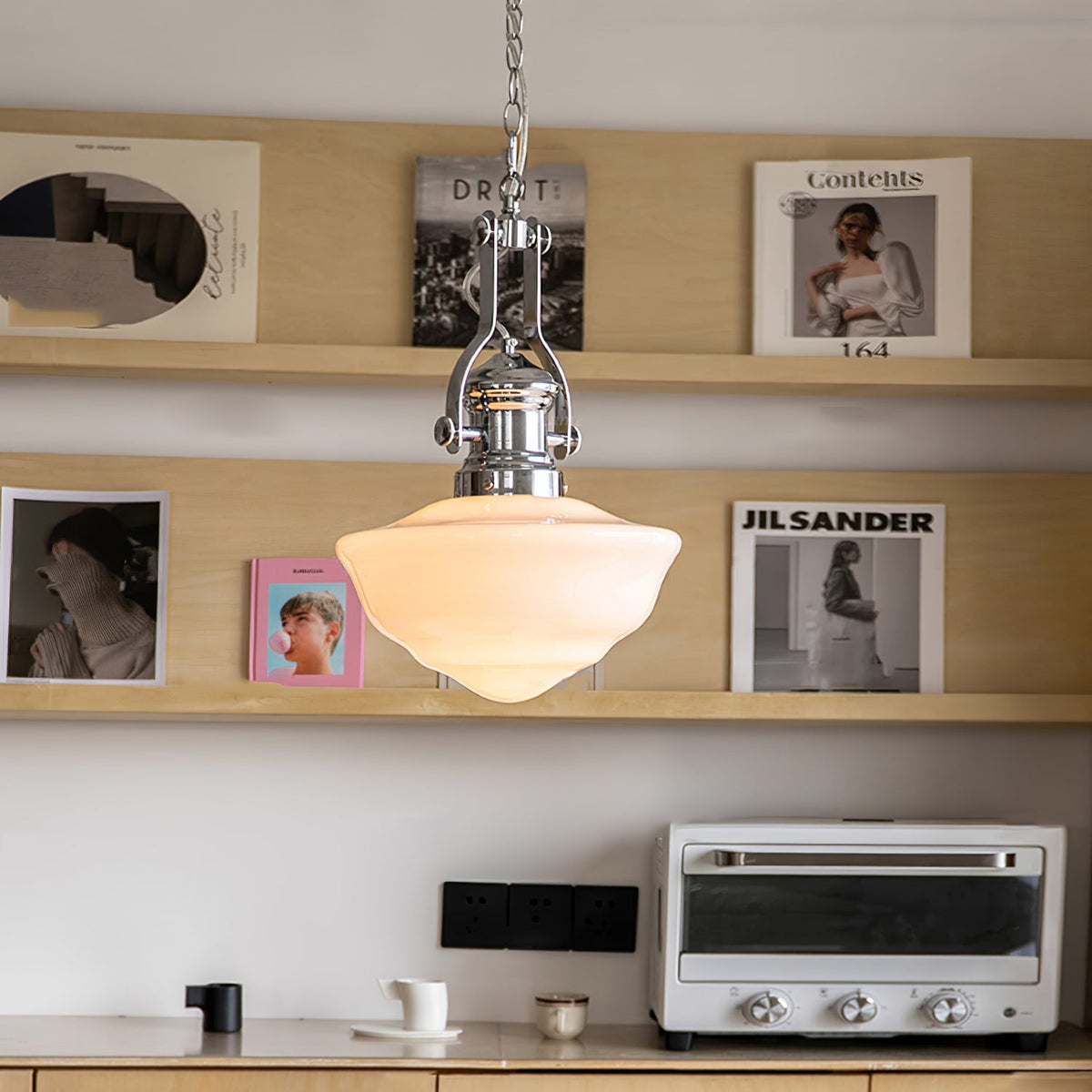 Lavagna Schoolhouse Pendant Light – Handcrafted Glass Shade, Chrome Finish