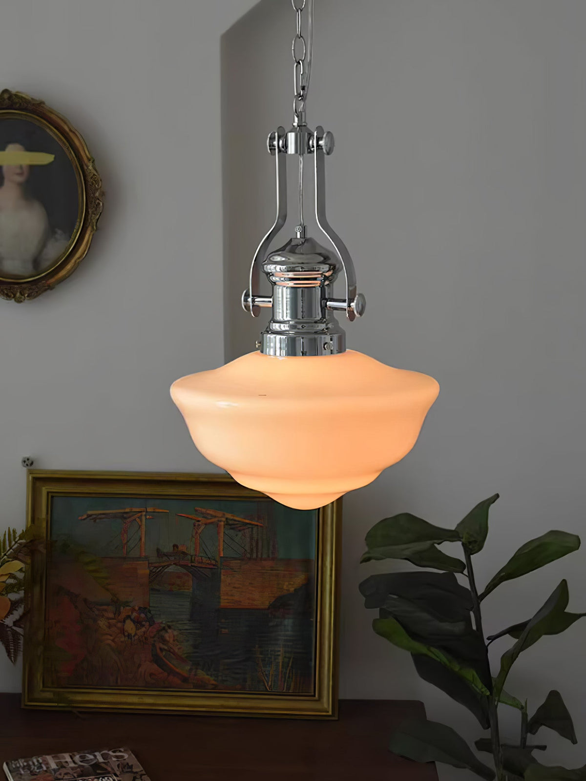 Lavagna Schoolhouse Pendant Light – Handcrafted Glass Shade, Chrome Finish