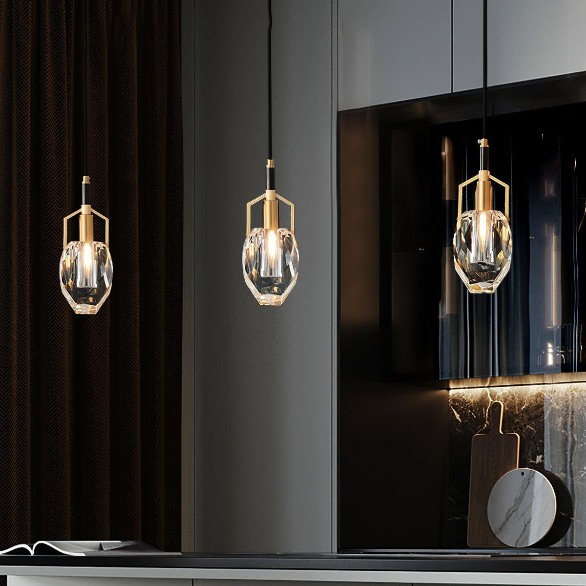 Lavilla Crystal Pendant Light in Brass for Modern Interiors