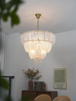 Layered Glass Petal Chandelier – Modern Brass & Glass Pendant Light for Dining Room and Living Room