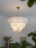 Layered Glass Petal Chandelier – Modern Brass & Glass Pendant Light for Dining Room and Living Room