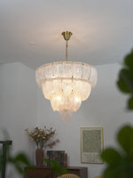 Layered Glass Petal Chandelier – Modern Brass & Glass Pendant Light for Dining Room and Living Room