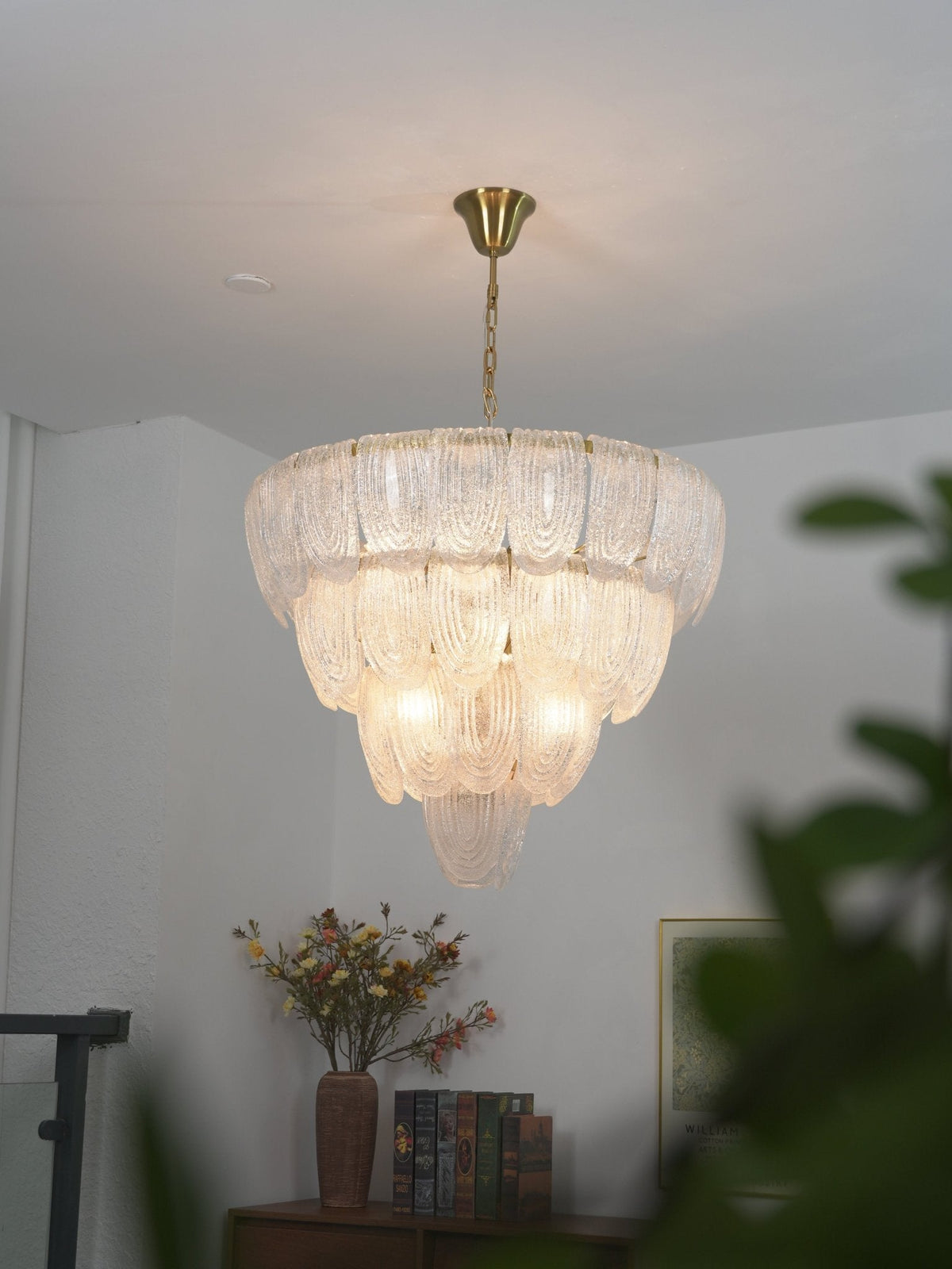 Layered Glass Petal Chandelier – Modern Brass & Glass Pendant Light for Dining Room and Living Room
