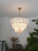 Layered Glass Petal Chandelier – Modern Brass & Glass Pendant Light for Dining Room and Living Room