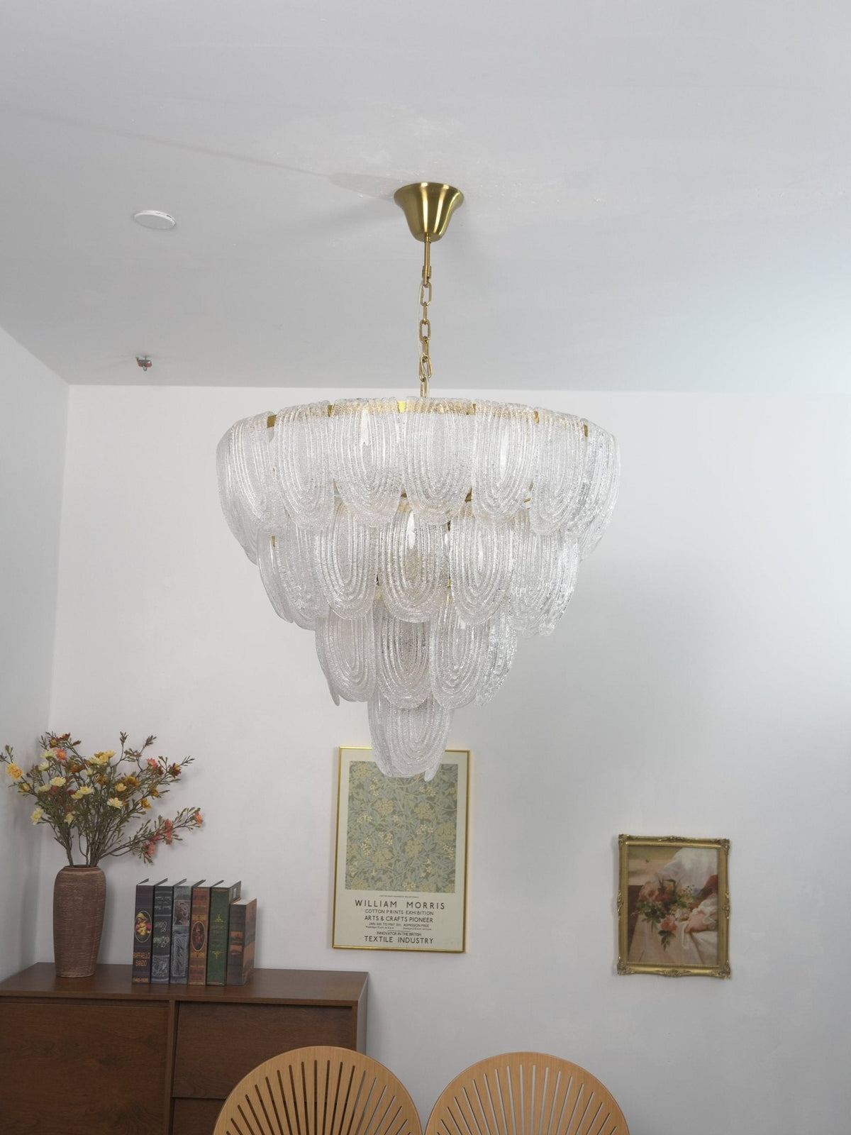 Layered Glass Petal Chandelier – Modern Brass & Glass Pendant Light for Dining Room and Living Room