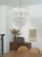 Layered Glass Petal Chandelier – Modern Brass & Glass Pendant Light for Dining Room and Living Room