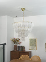 Layered Glass Petal Chandelier – Modern Brass & Glass Pendant Light for Dining Room and Living Room
