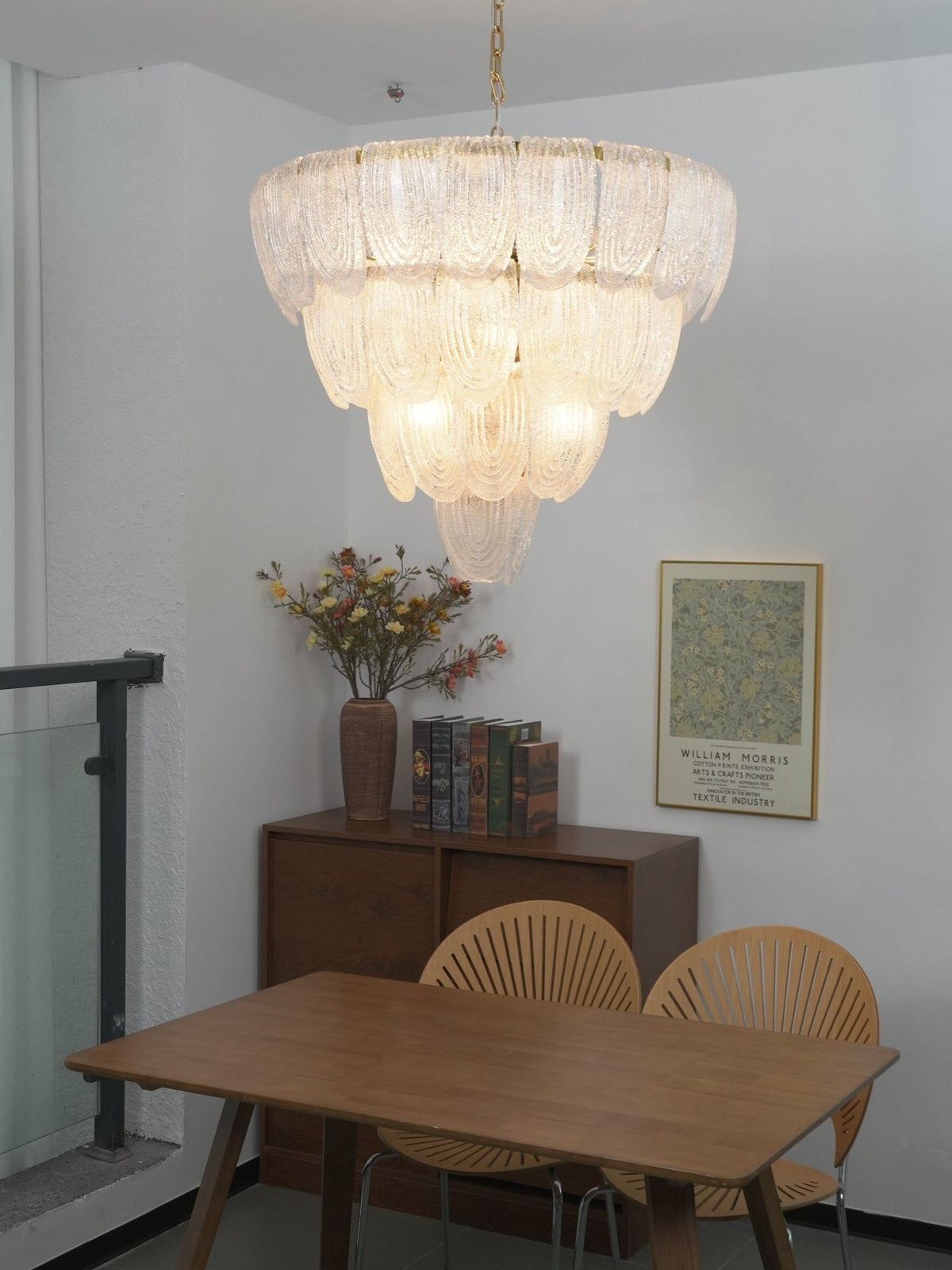 Layered Glass Petal Chandelier – Modern Brass & Glass Pendant Light for Dining Room and Living Room