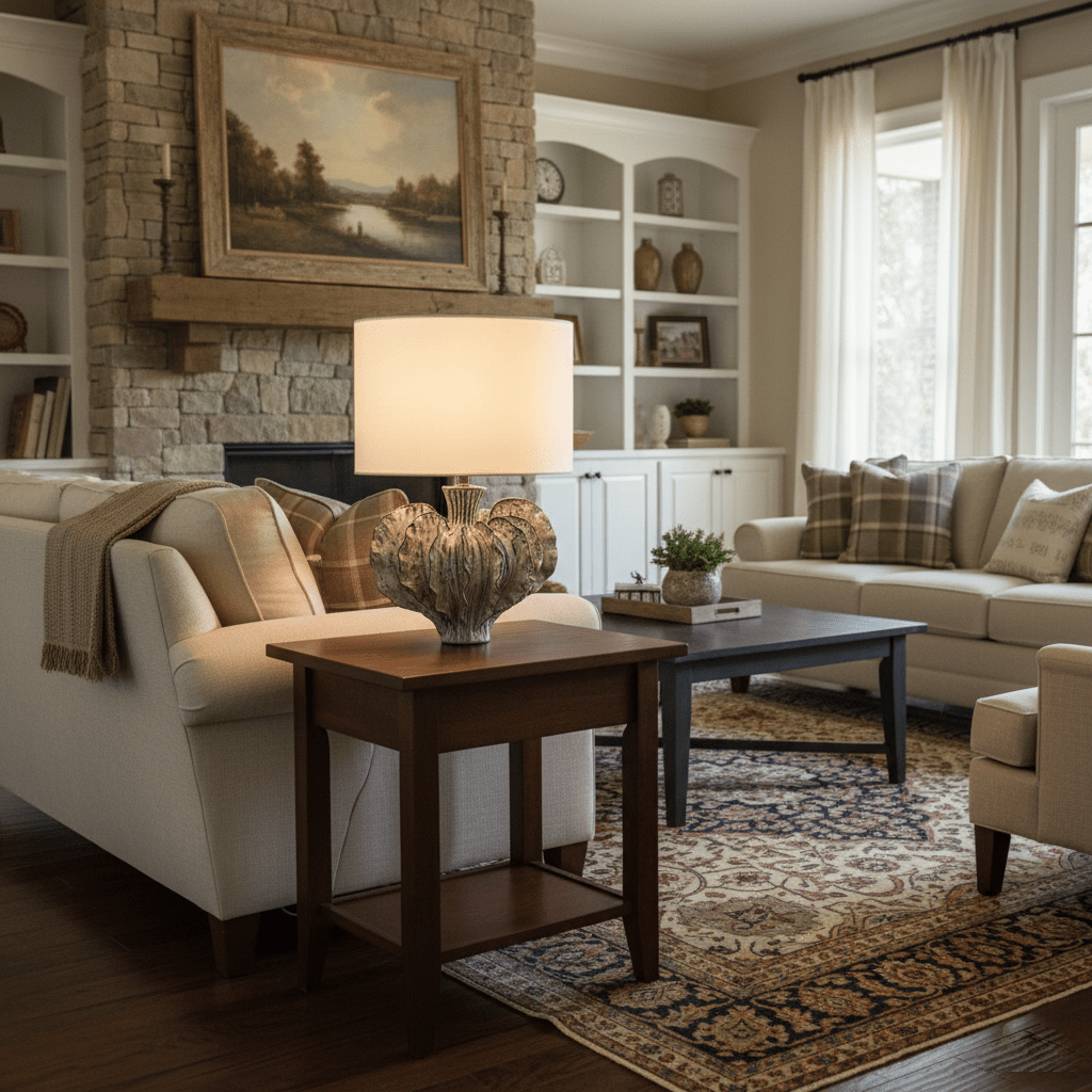 Leaf Ceramic Table Lamp with Fabric Shade for Bedroom and Living Room
