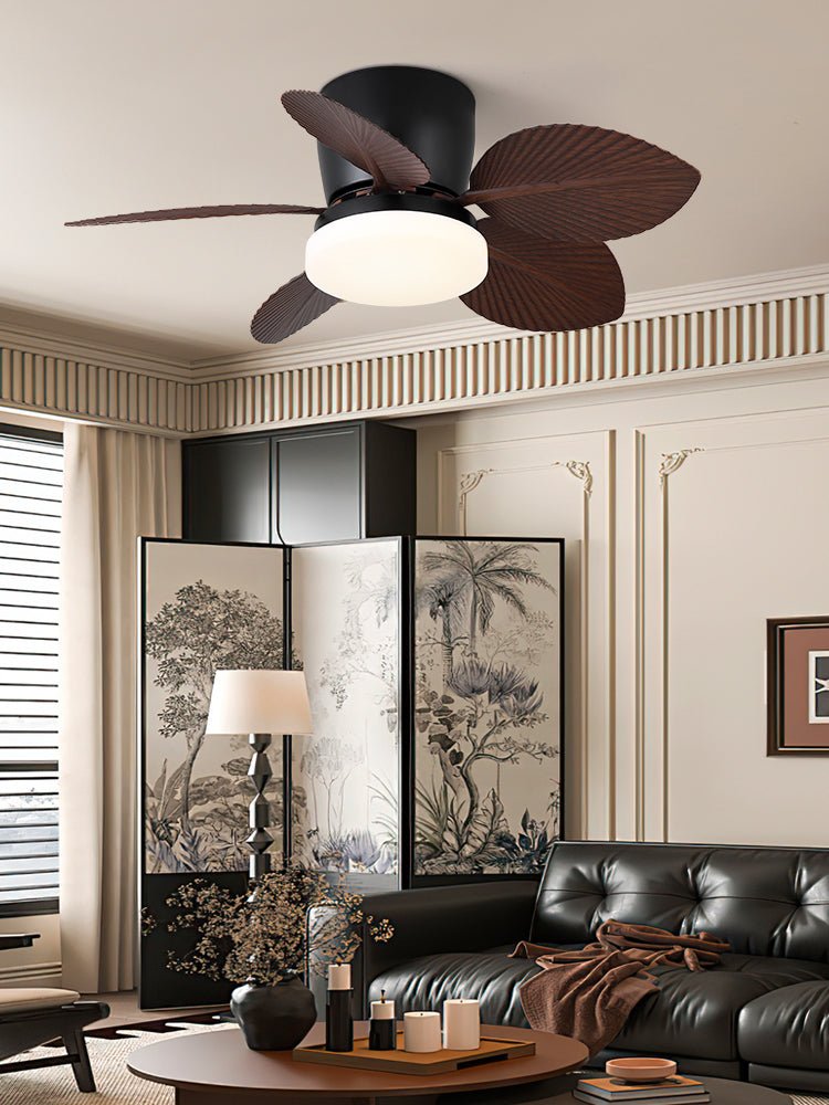 Leaf Breeze Ceiling Fan Light with LED – Modern Walnut or Black Finish