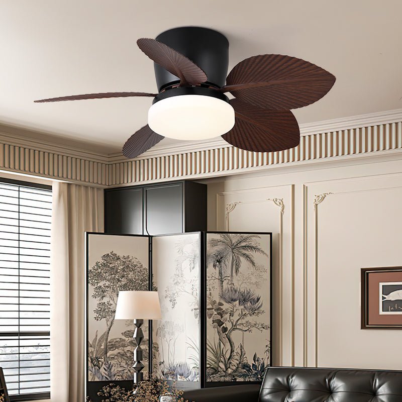 Leaf Breeze Ceiling Fan Light with LED – Modern Walnut or Black Finish