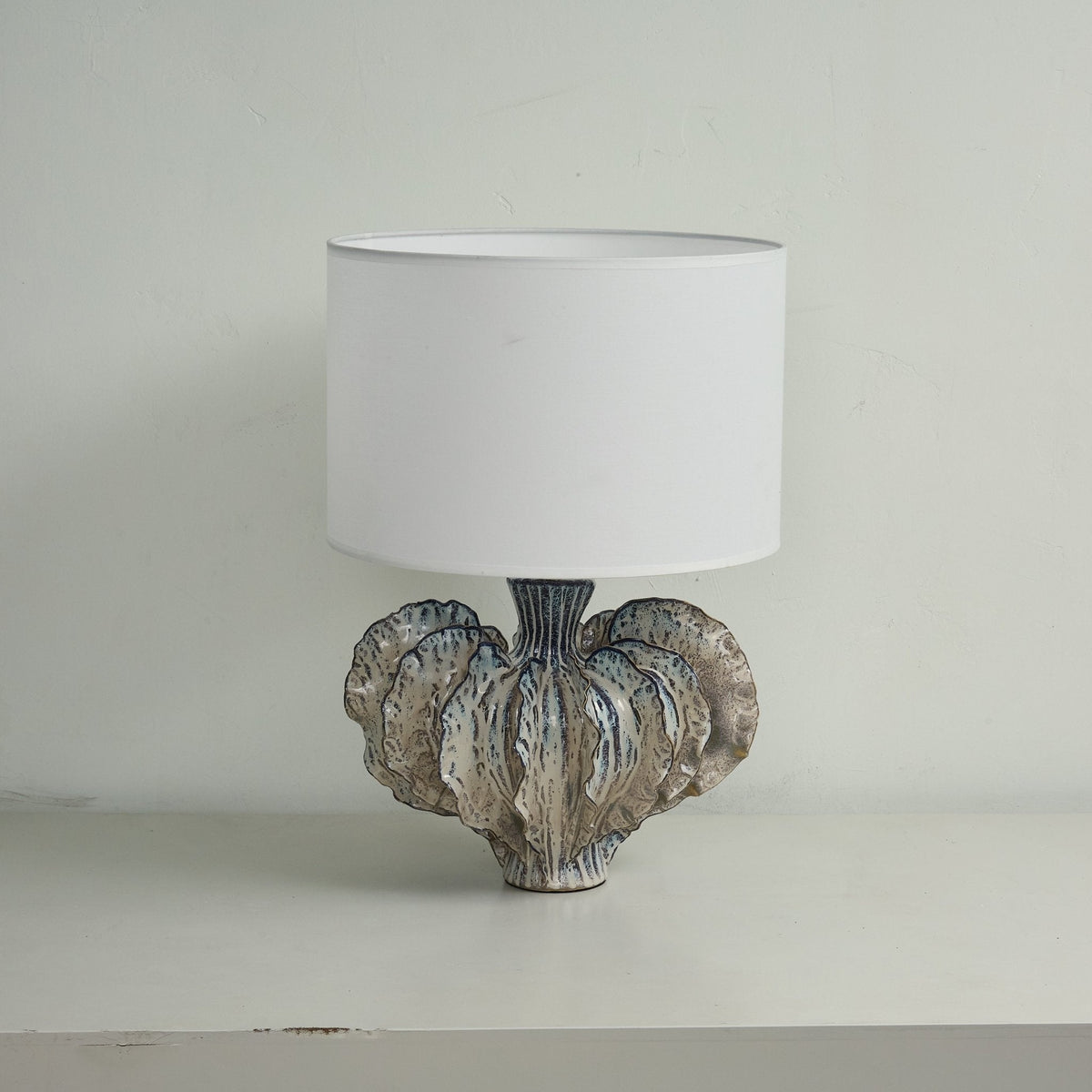 Leaf Ceramic Table Lamp with Fabric Shade for Bedroom and Living Room