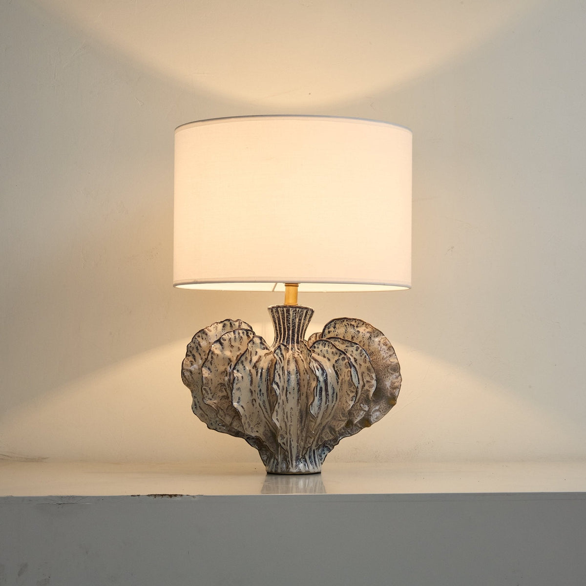 Leaf Ceramic Table Lamp with Fabric Shade for Bedroom and Living Room