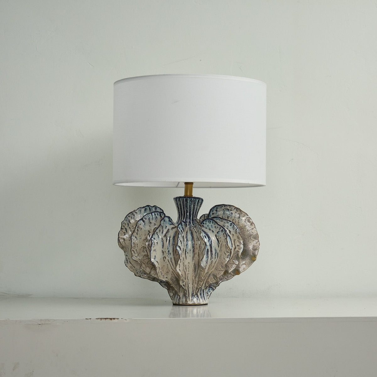 Leaf Ceramic Table Lamp with Fabric Shade for Bedroom and Living Room