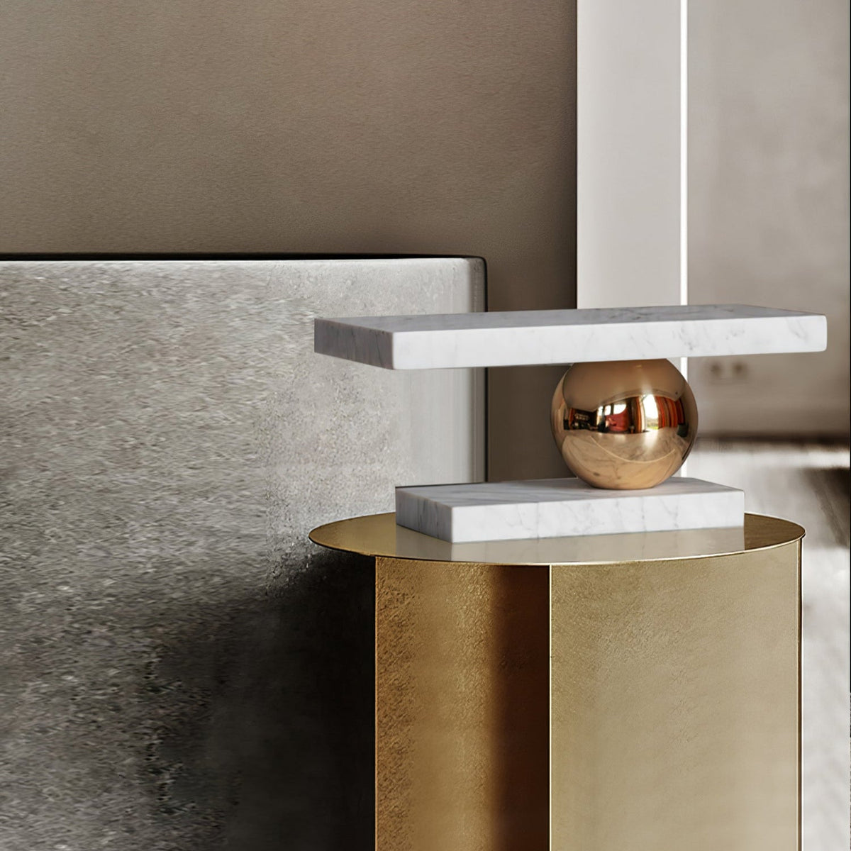 Levoro Stone Table Lamp with Green Marble and Gold Sphere