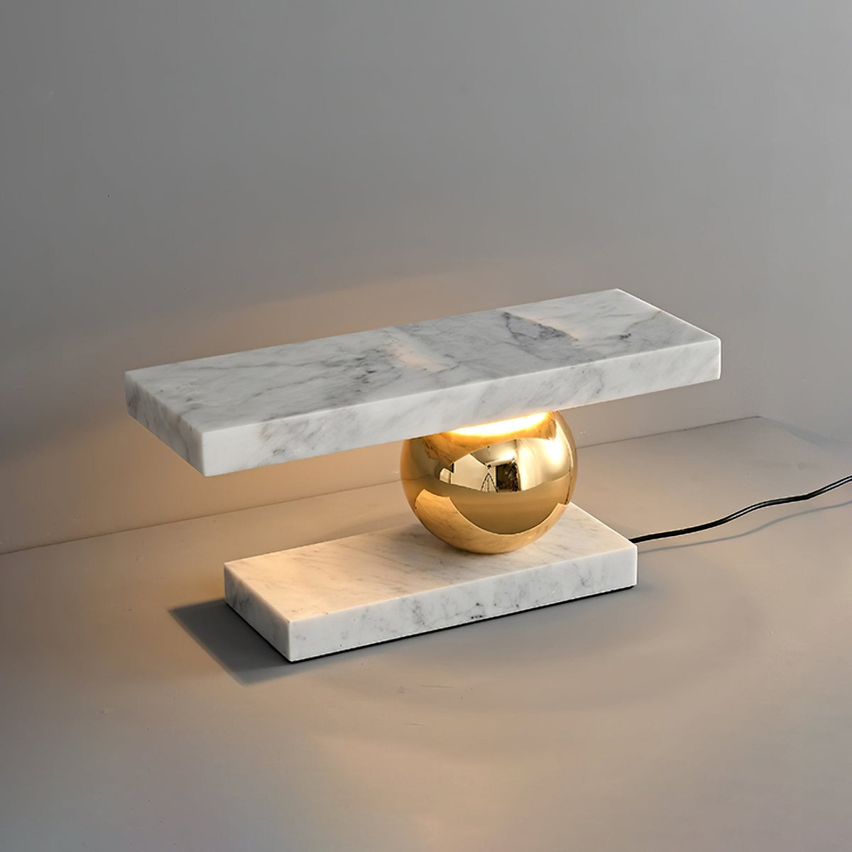 Levoro Stone Table Lamp with Green Marble and Gold Sphere