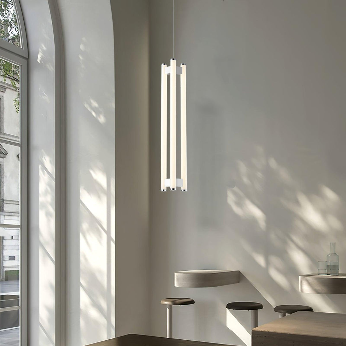Lia Minimalist LED Pendant Light in Chrome and White