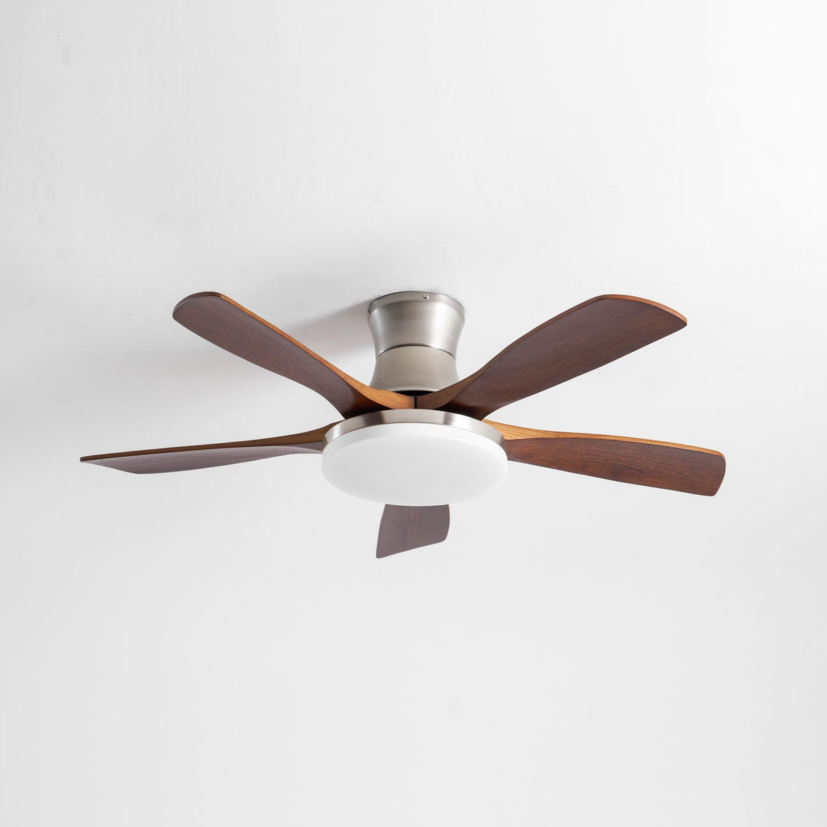 Liam Ceiling Fan Light with LED – Modern Walnut & Brass Fan