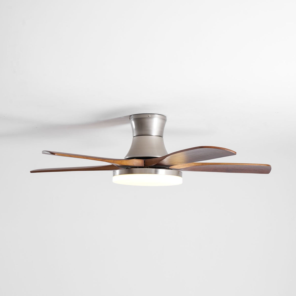 Liam Ceiling Fan Light with LED – Modern Walnut & Brass Fan