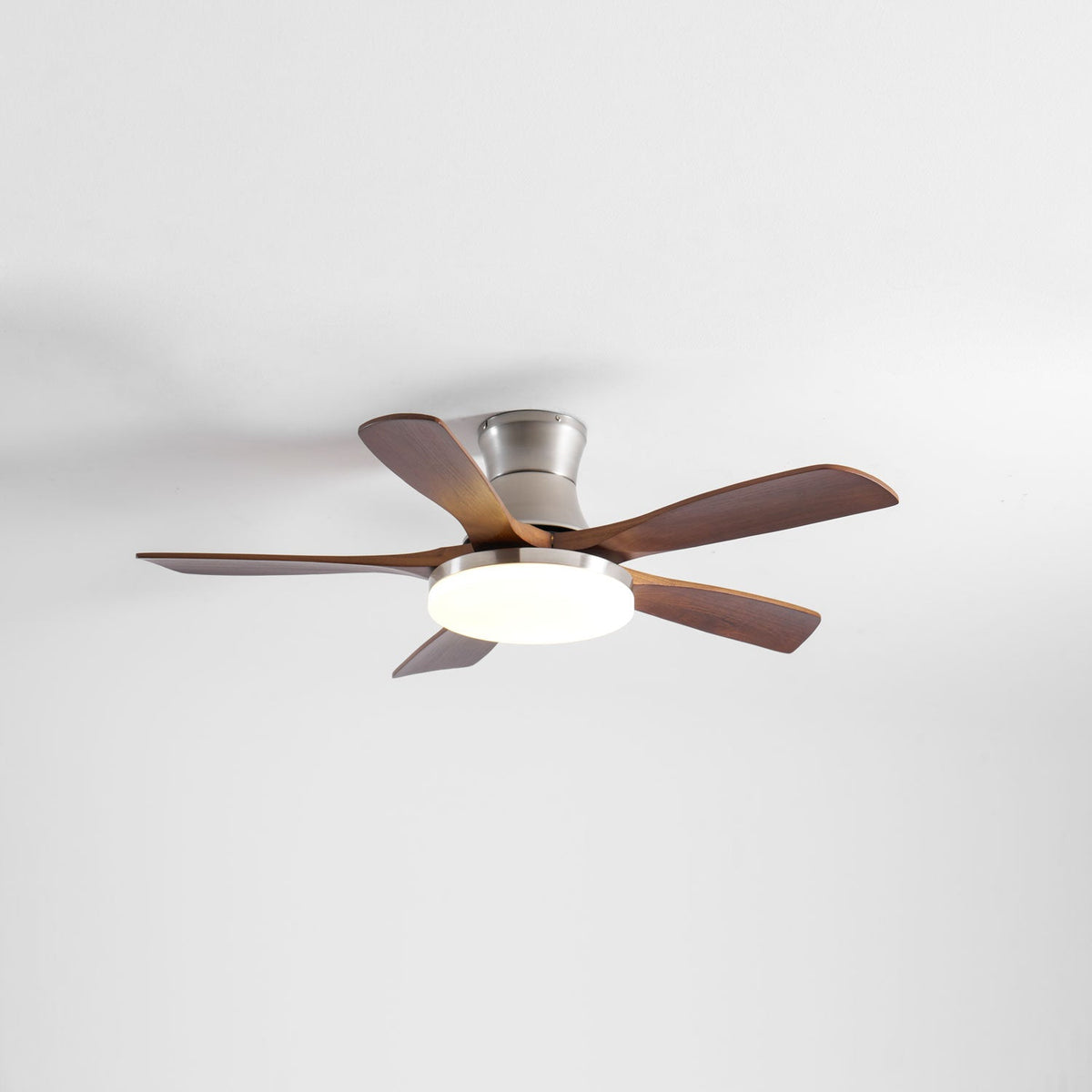 Liam Ceiling Fan Light with LED – Modern Walnut & Brass Fan