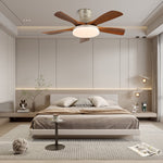 Liam Ceiling Fan Light with LED – Modern Walnut & Brass Fan