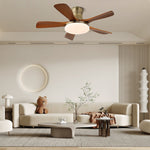 Liam Ceiling Fan Light with LED – Modern Walnut & Brass Fan