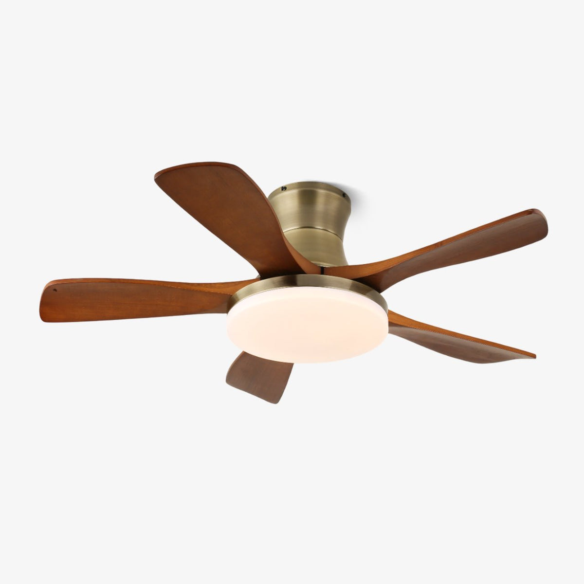 Liam Ceiling Fan Light with LED – Modern Walnut & Brass Fan