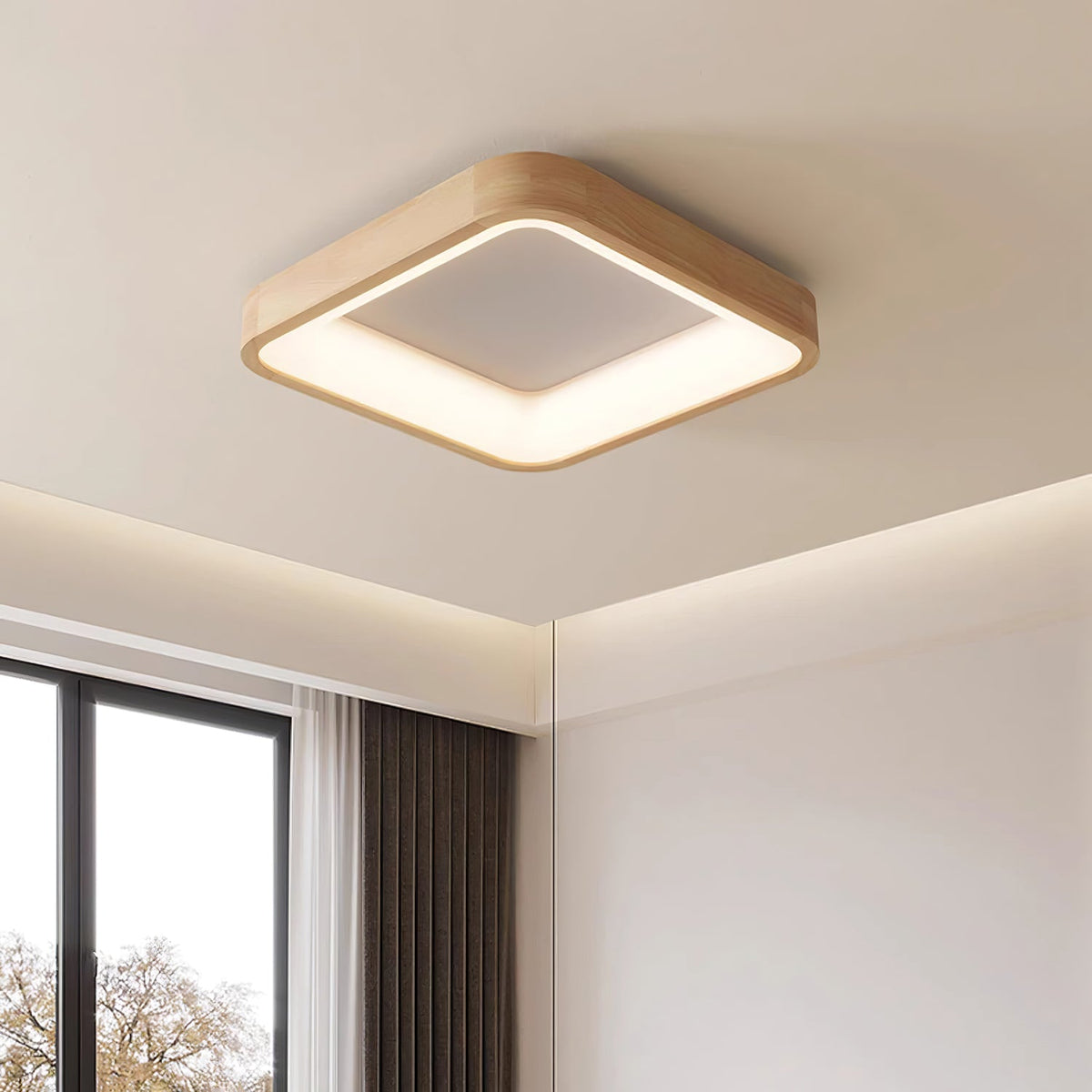 Ligna Square LED Ceiling Light in Wood and Acrylic