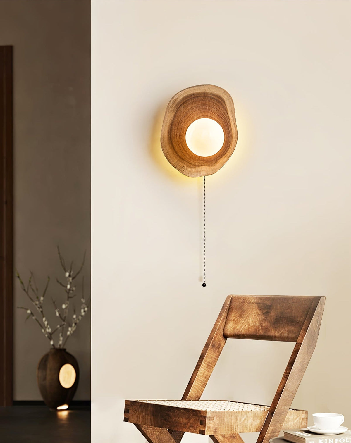 Ligna Wall Sconce in Natural Wood with White Glass Globe