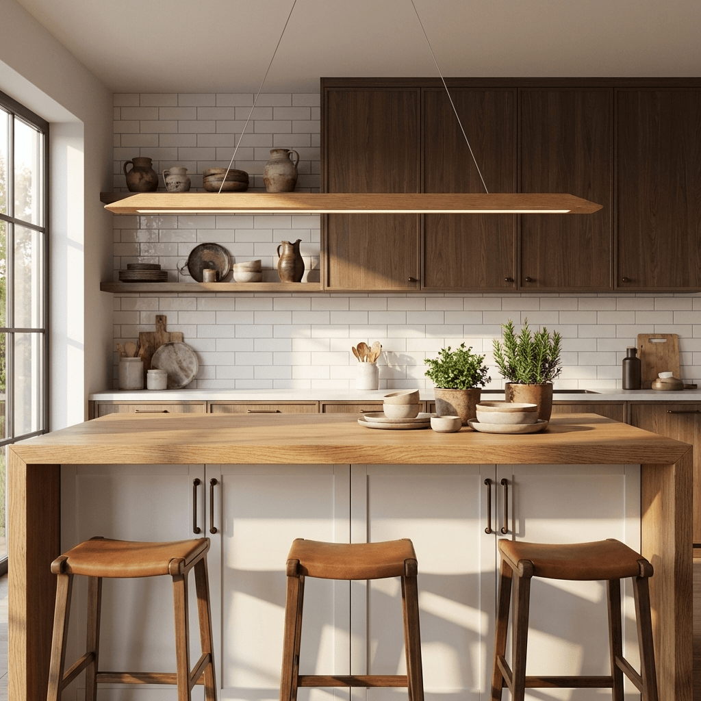 Lignis Linear Wood LED Pendant Light for Dining Room and Kitchen Island