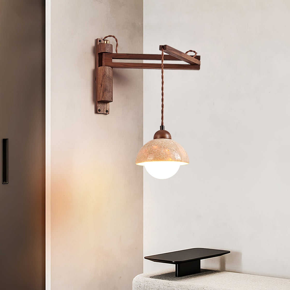 Ligno Arc Wall Sconce in Travertine and Walnut