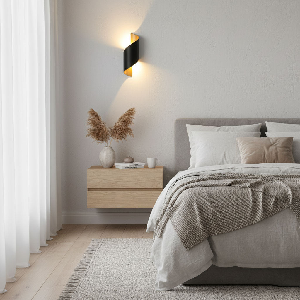 Lila Wall Sconce – Modern Ribbon LED Wall Light in Black & Gold