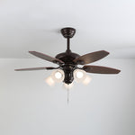 Lily Bloom Ceiling Fan Light with Wood Blades and Amber Glass