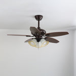Lily Bloom Ceiling Fan Light with Wood Blades and Amber Glass