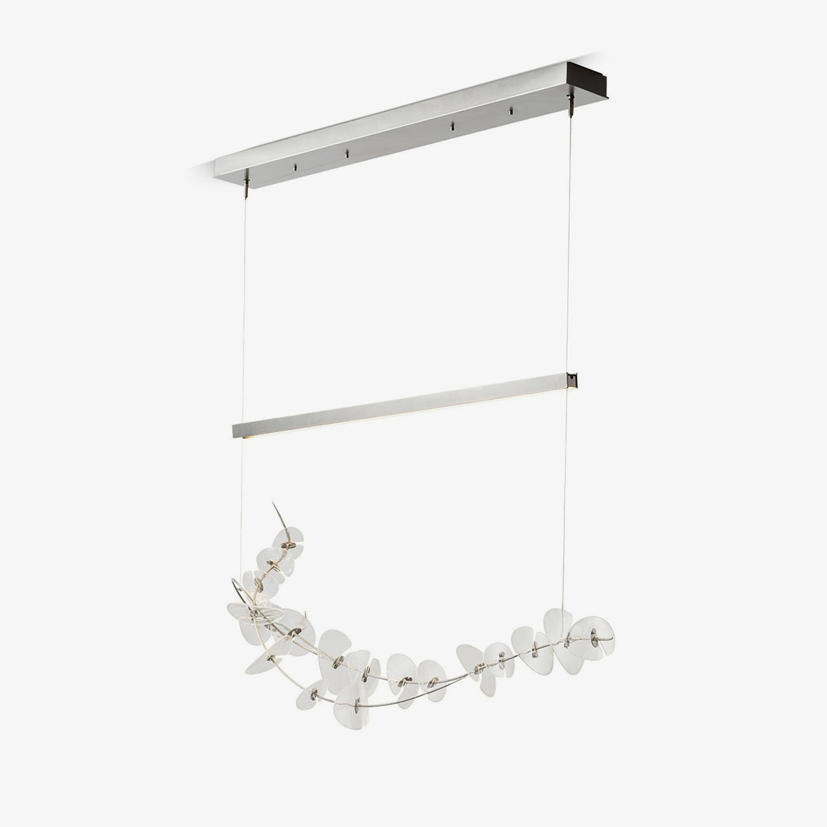 Lily LED Linear Pendant Light – Modern Botanical Glass & Steel Chandelier