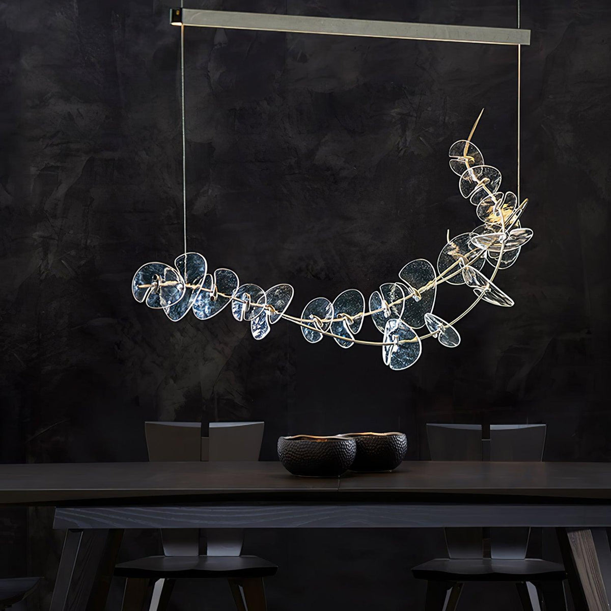 Lily LED Linear Pendant Light – Modern Botanical Glass & Steel Chandelier