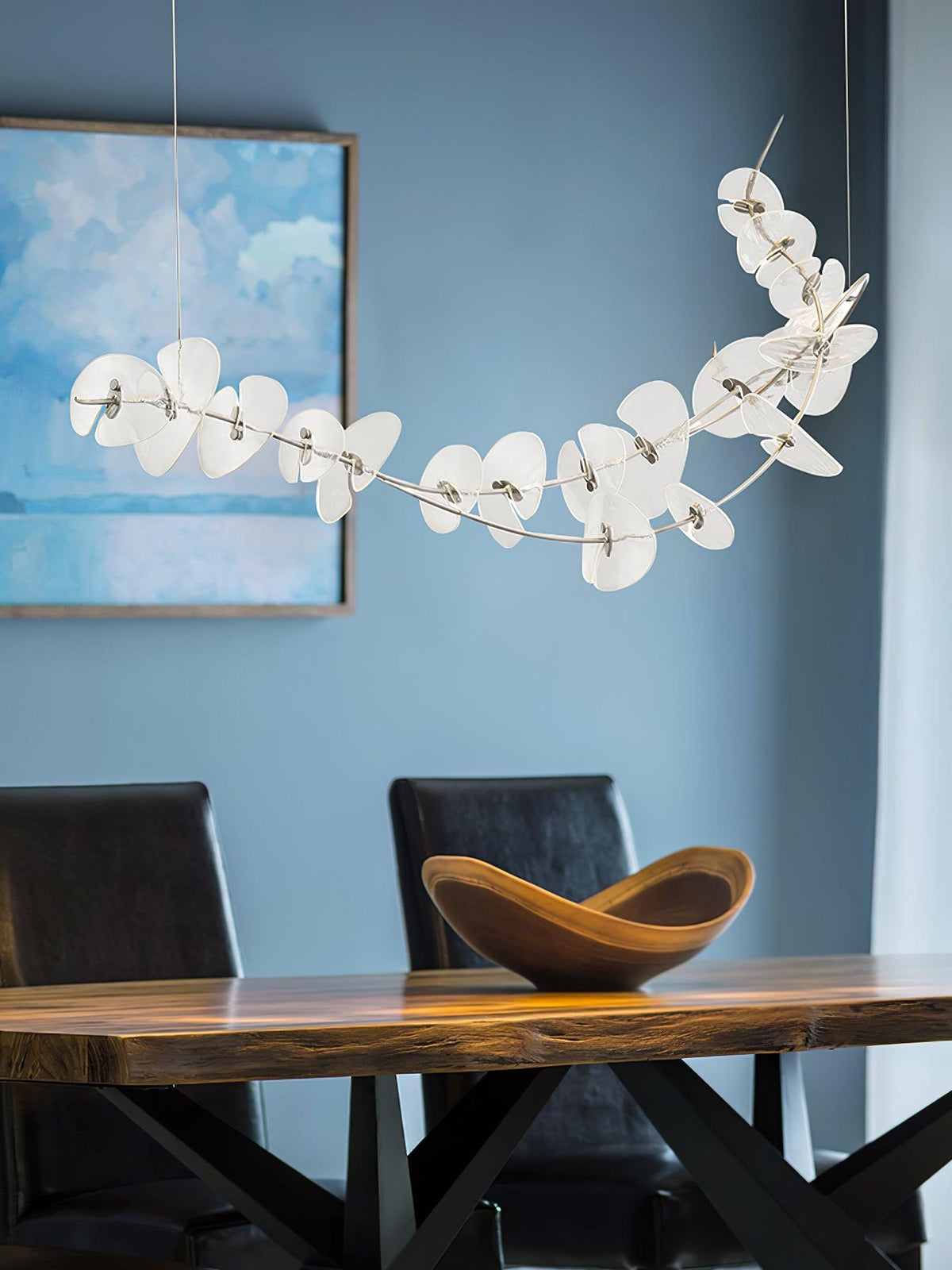Lily LED Linear Pendant Light – Modern Botanical Glass & Steel Chandelier