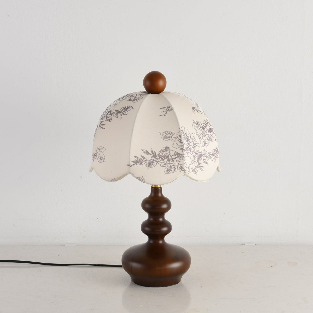 Lilybelle Blossom Table Lamp – Walnut Wood & Fabric Floral Shade
